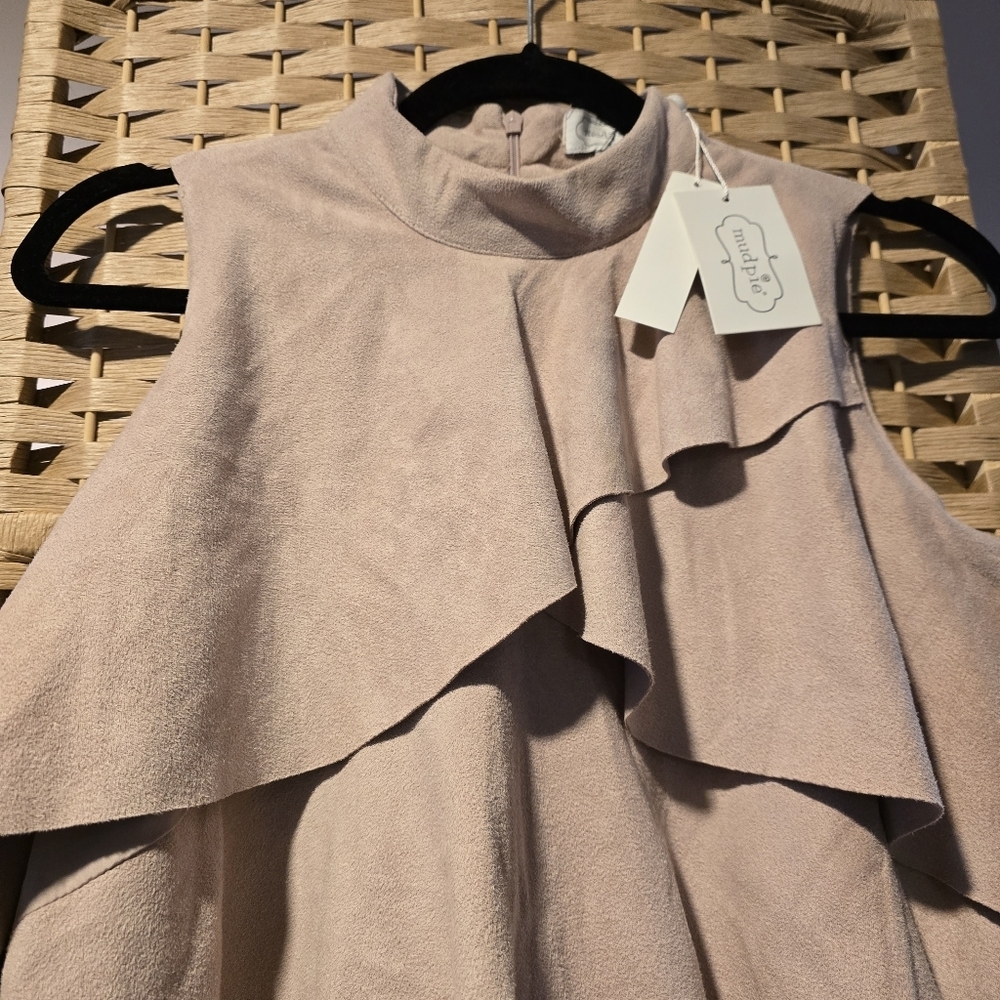 Mud Pie Carley faux suede dress in dusty rose with tiered ruffles - Picture 5 of 9